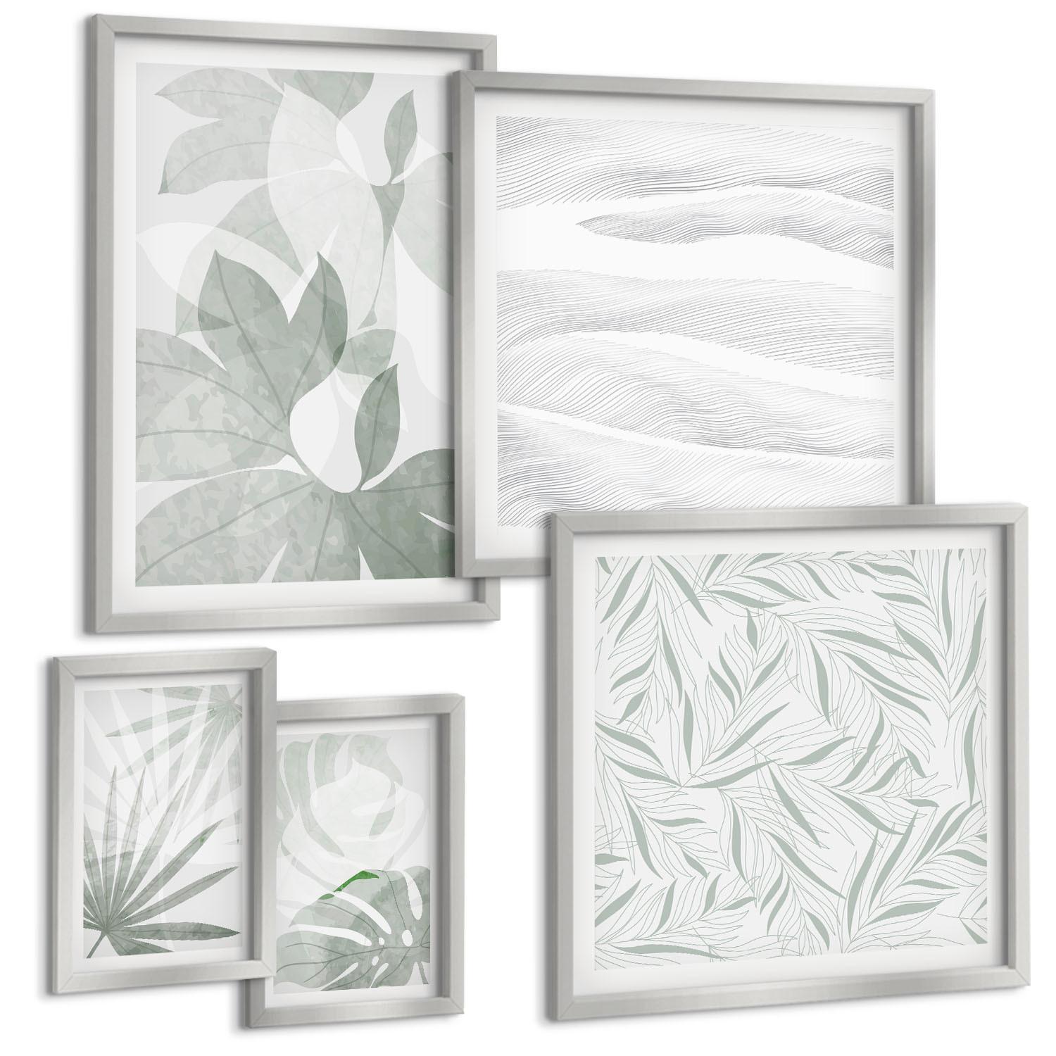 BILDER SET 5er Set - 50x50 cm & 20x30 cm & 40x60 cm Silberner Rahmen - Meeresarchitektur Griechenlands - Silberfarben, Kunststoff (40/60cm) - TULUP