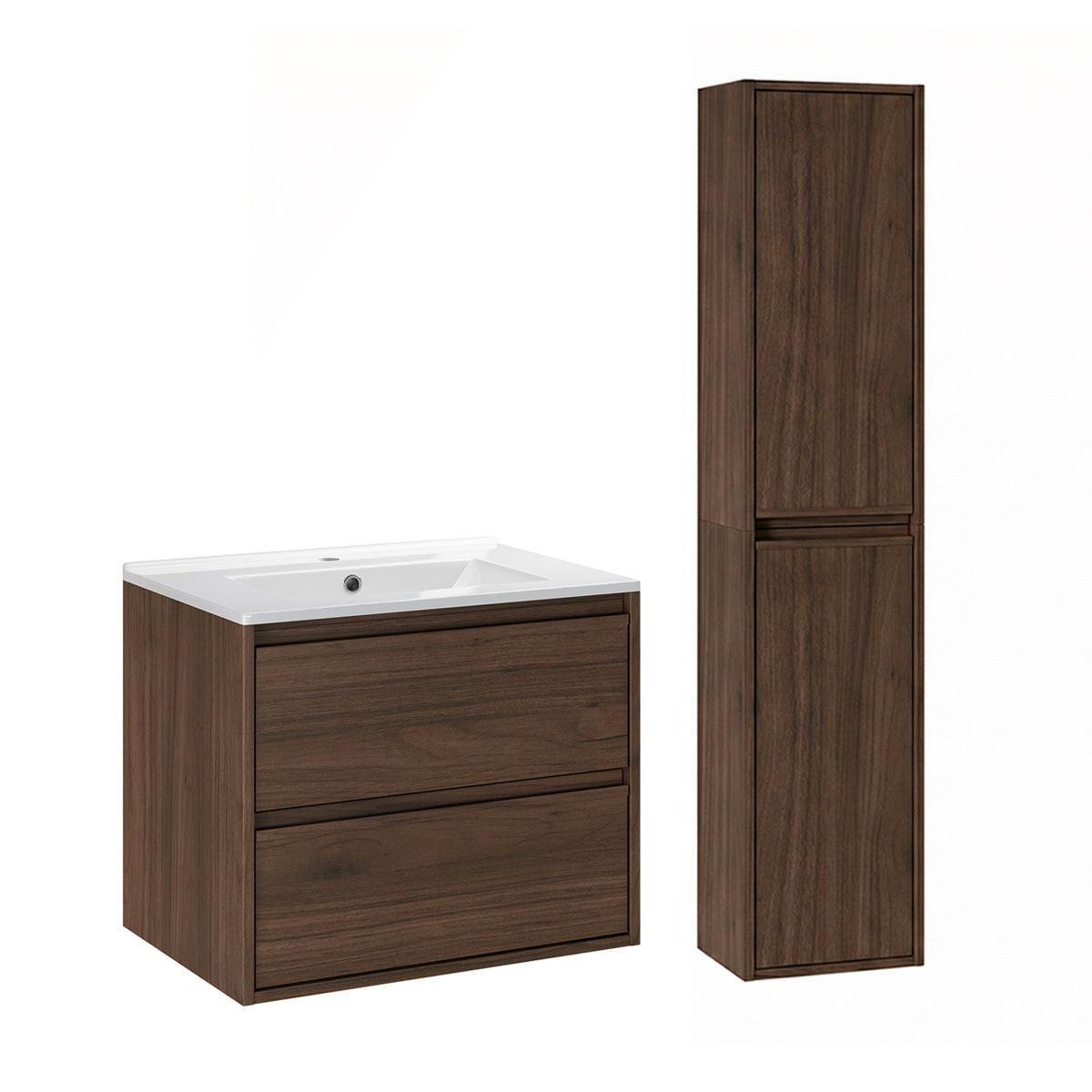 BADMÖBEL 61cm Edmé 2er-Set Dunkles Holz - Braun, Holzwerkstoff (61/52/46cm) - Petits-meubles