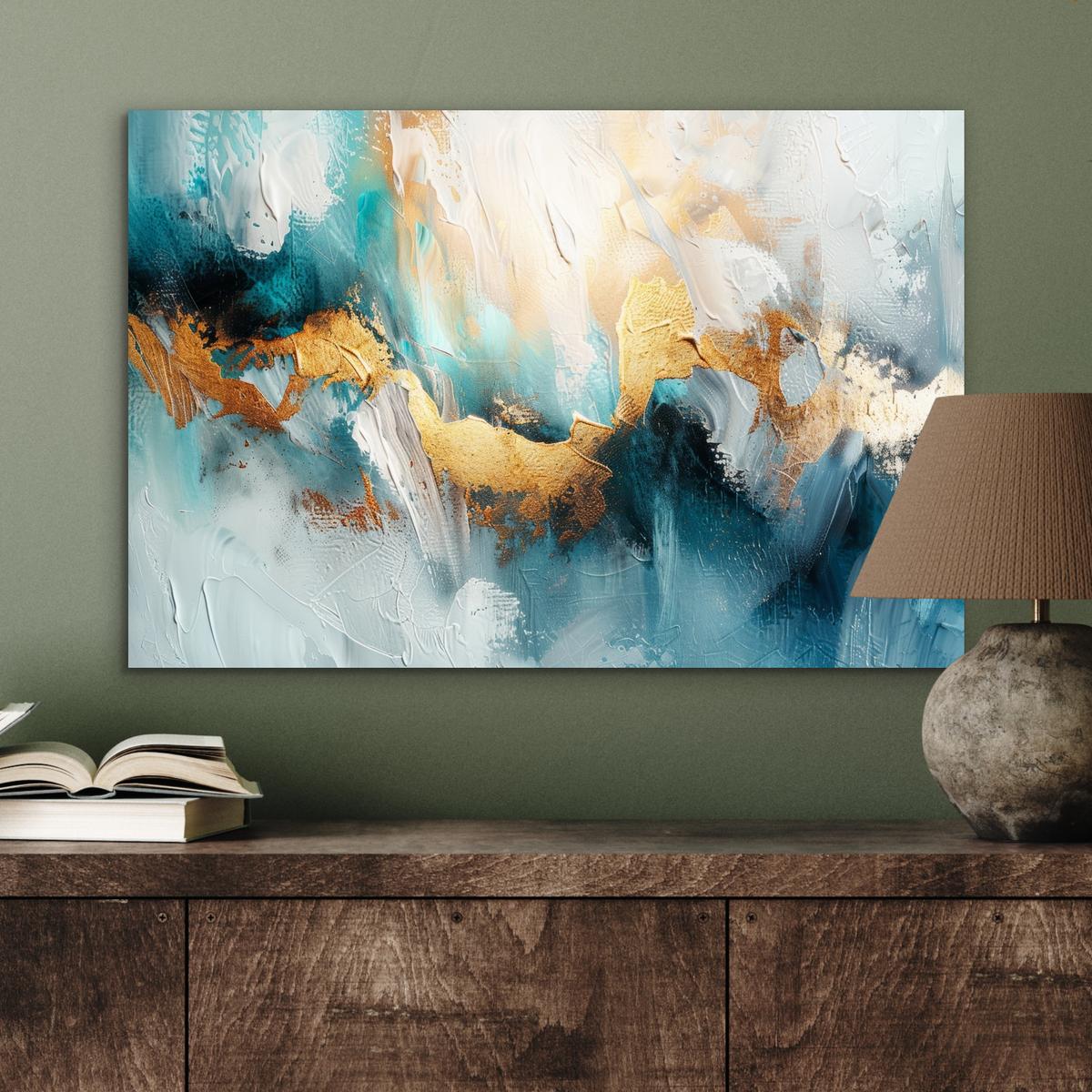 METALLBILD Abstrakt - Kunst - Gold - Blau Wandbild 60x40 cm - Petrol, Metall (60/40cm) - MuchoWow