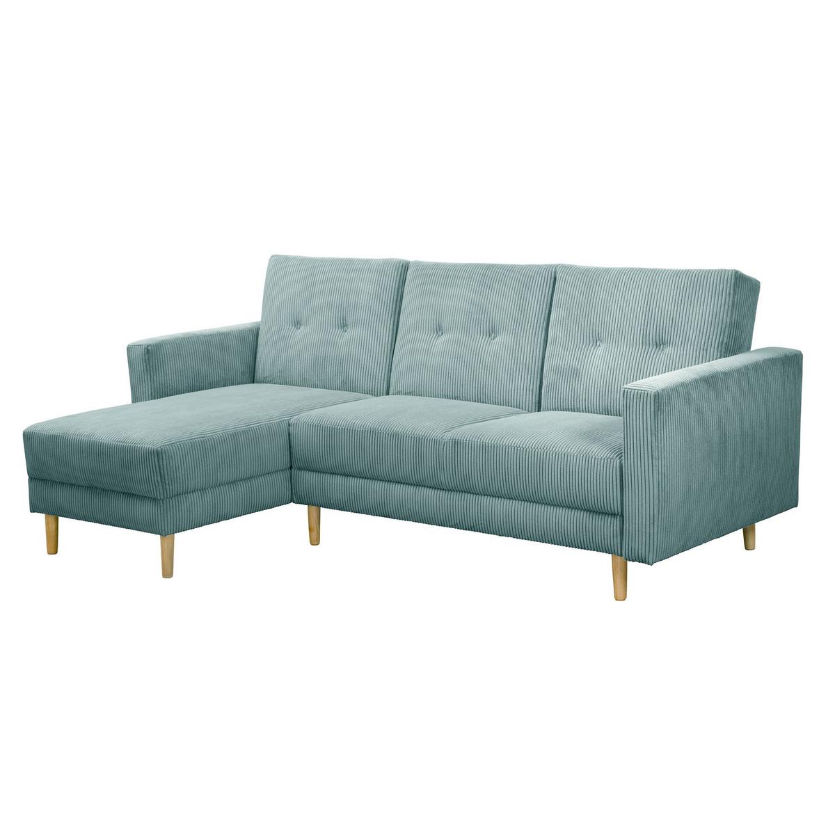 FUNKTIONSSOFA mit Hocker Kattie Cordstoff eisblau - Pastellblau, Kunststoff (144/230cm) - 58aufmkessel