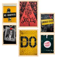 POSTER Set Mit 6 Street Art Sätze Urban Graffiti A3 & A4 Rahmen Aus Hellem Holz - Beige, Papier (29/3cm) - Nacnic