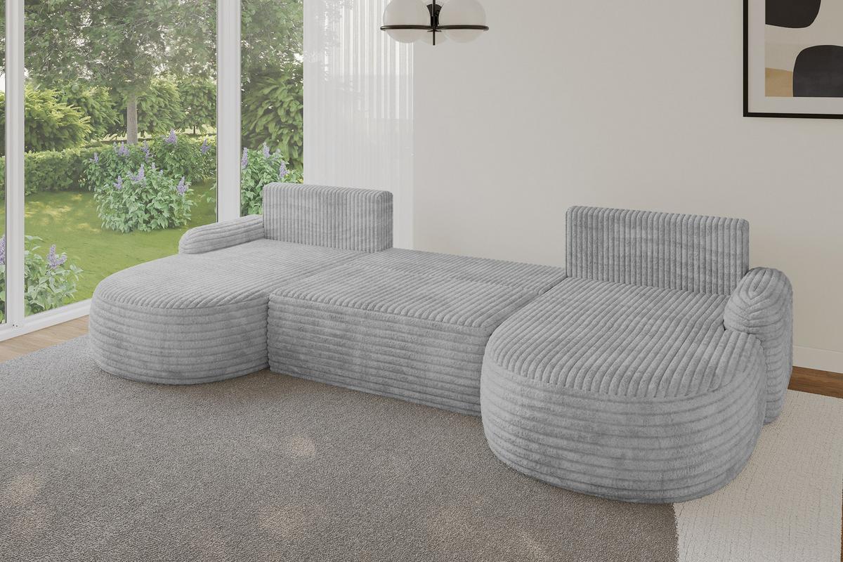 WOHNLANDSCHAFT mit Schlaffunktion und Bettkasten LIRA-U - 335x172x89 Hellgrau - Hellgrau, Holzwerkstoff/Textil (335/89/172cm) - ALTDECOR