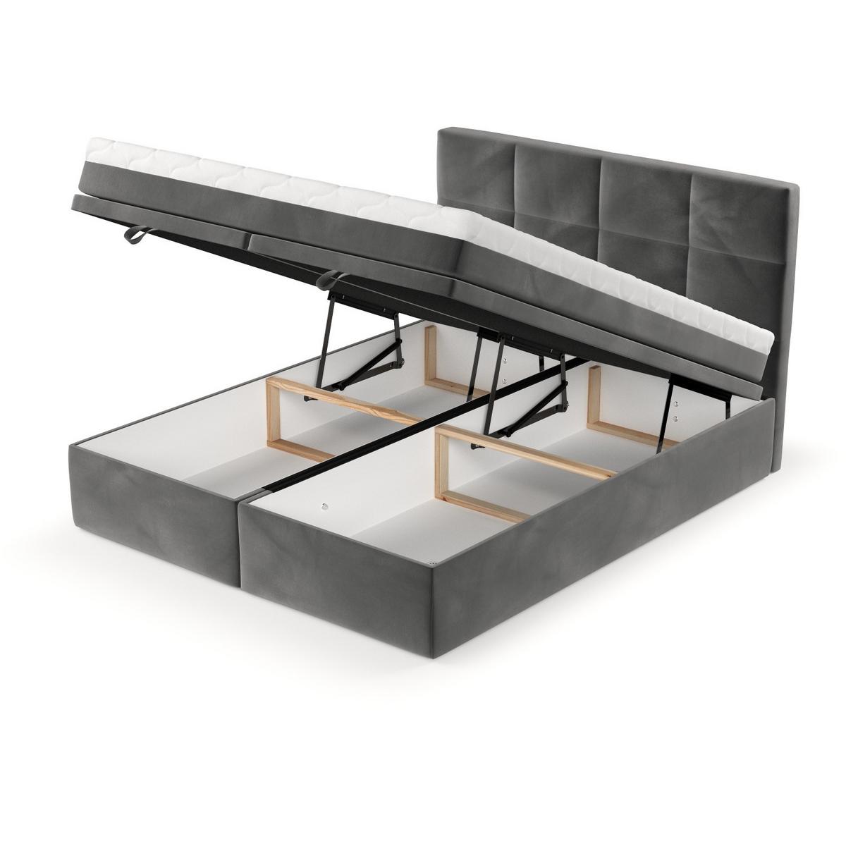 BOXBETT Tessa 200/200 cm Grau im Kronos Stoff - Schwarz/Grau, Holz/Holzwerkstoff (200/200cm) - AltaBeds