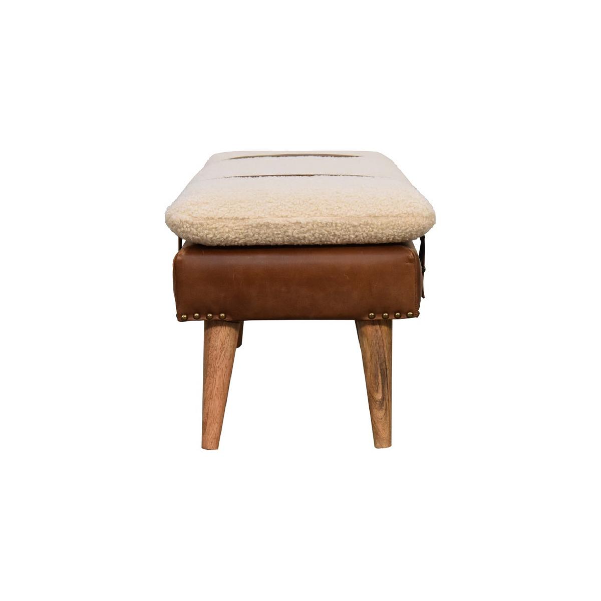 SITZBANK Bouclé-Leder Gepolstert, Nordische Beine Beige und Braun - Messingfarben/Braun, Holz/Metall (90/40/35cm) - Artisan Furniture