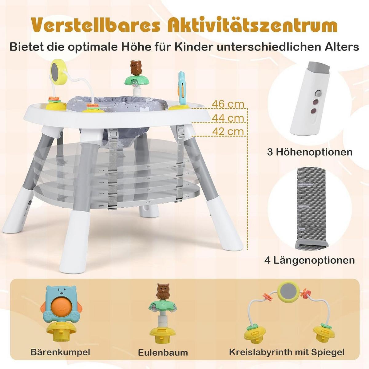 BABYHOCHSTUHL mit abnehmbarem Tablett grau - Grau, Kunststoff (60/93/60cm) - COSTWAY