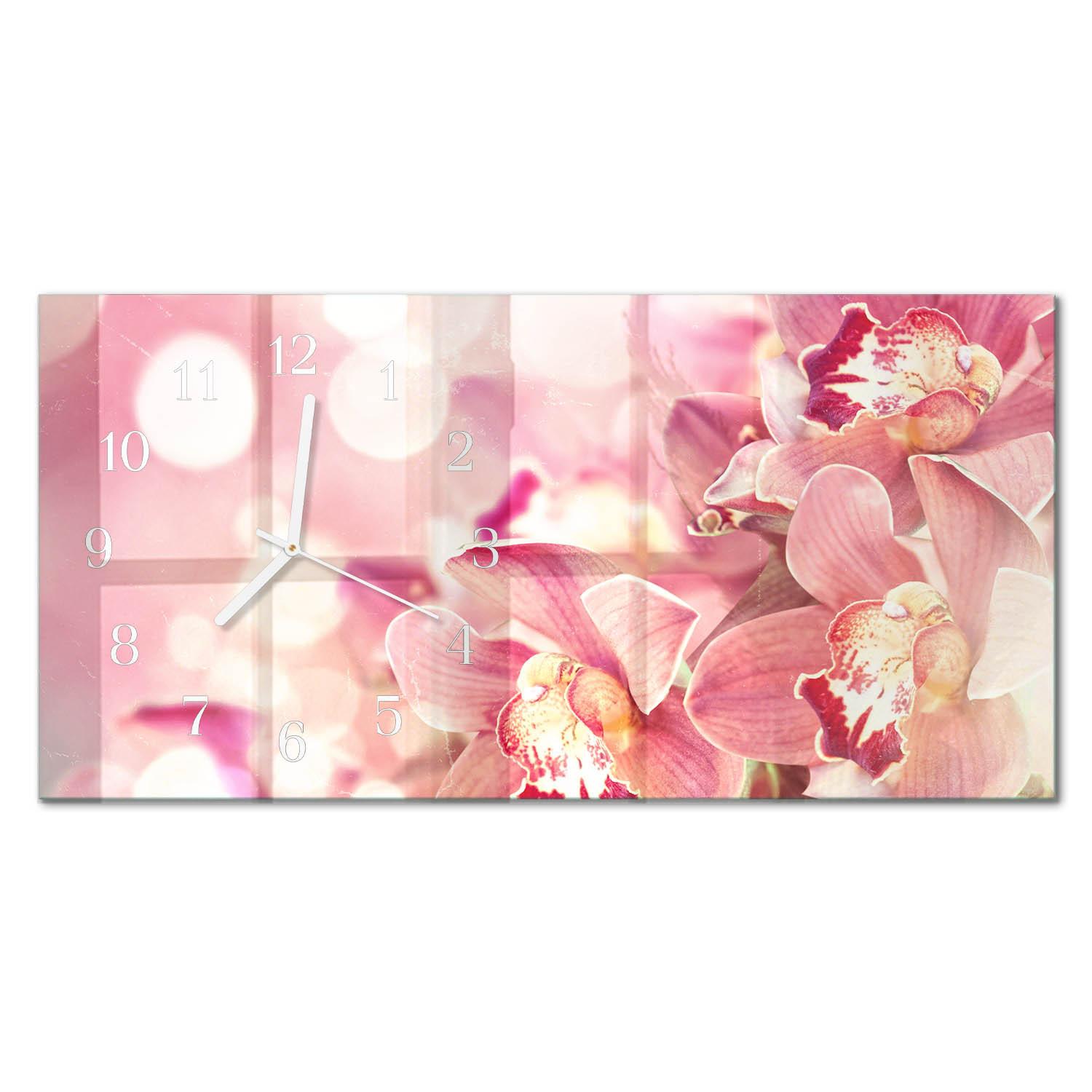 WANDUHR aus Glas 60x30 cm - Orchideen - Pink, Glas (60/30/0.4cm) - TULUP