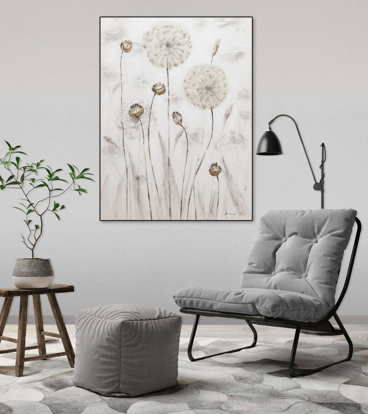ACRYLBILD HANDGEMALT 75/100 cm - Weiß/Grau, Holz/Textil (75/100cm) - KUNSTLOFT