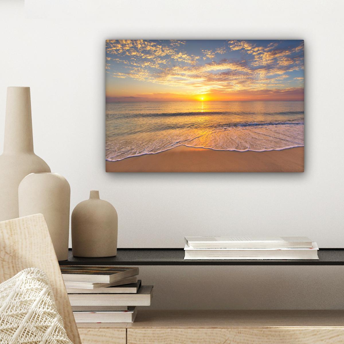 LEINWANDBILD Strand - Sonnenuntergang - Meer Deko Schlafzimmer 30x20 cm - Gelb, Textil (30/20cm) - MuchoWow