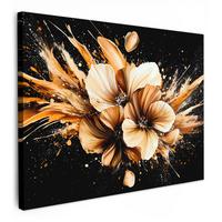 LEINWANDBILD Blumen - Gold - Graffiti - Schwarz - Abstrakt Wandbild 40x30 cm - Cappuccino, Textil (40/30cm) - MuchoWow