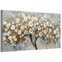 METALLBILD Baum - Blumen - Weiß - Natur - Kunst 80x40 cm - Weiß, Metall (80/40cm) - MuchoWow