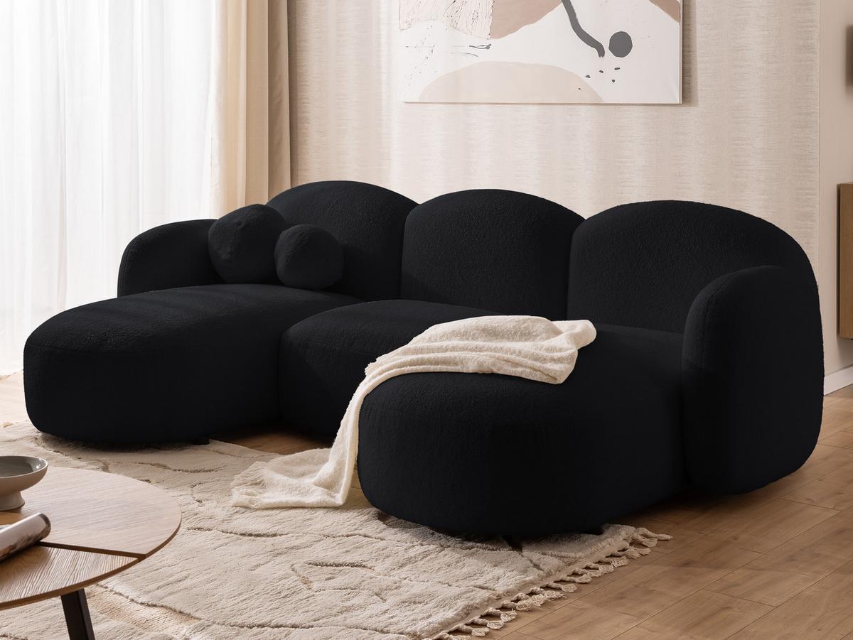 WOHNLANDSCHAFT Nuvola mit abgerundetem Design Schwarz Bouclé-Stoff - Schwarz, Holz/Kunststoff (268/80/146cm) - S-Style