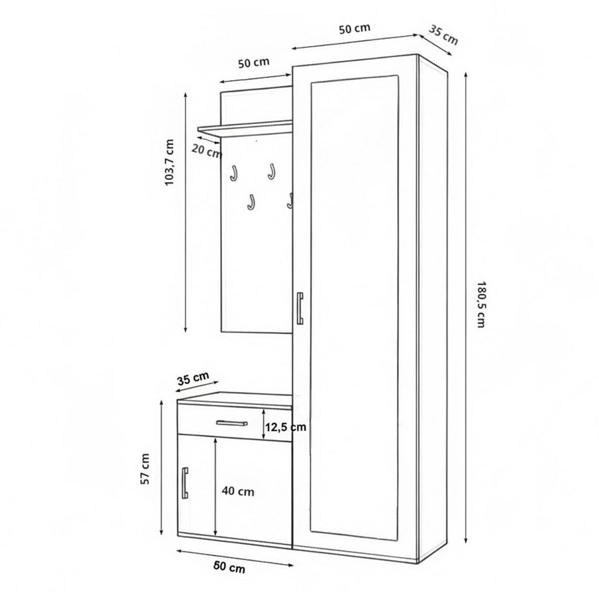 GARDEROBENSCHRANK VENTO 100/180,5/35 cm Modern Garderobe-Set Grau - Schwarz/Grau, Holzwerkstoff (100/180.5/35cm) - MASSENO