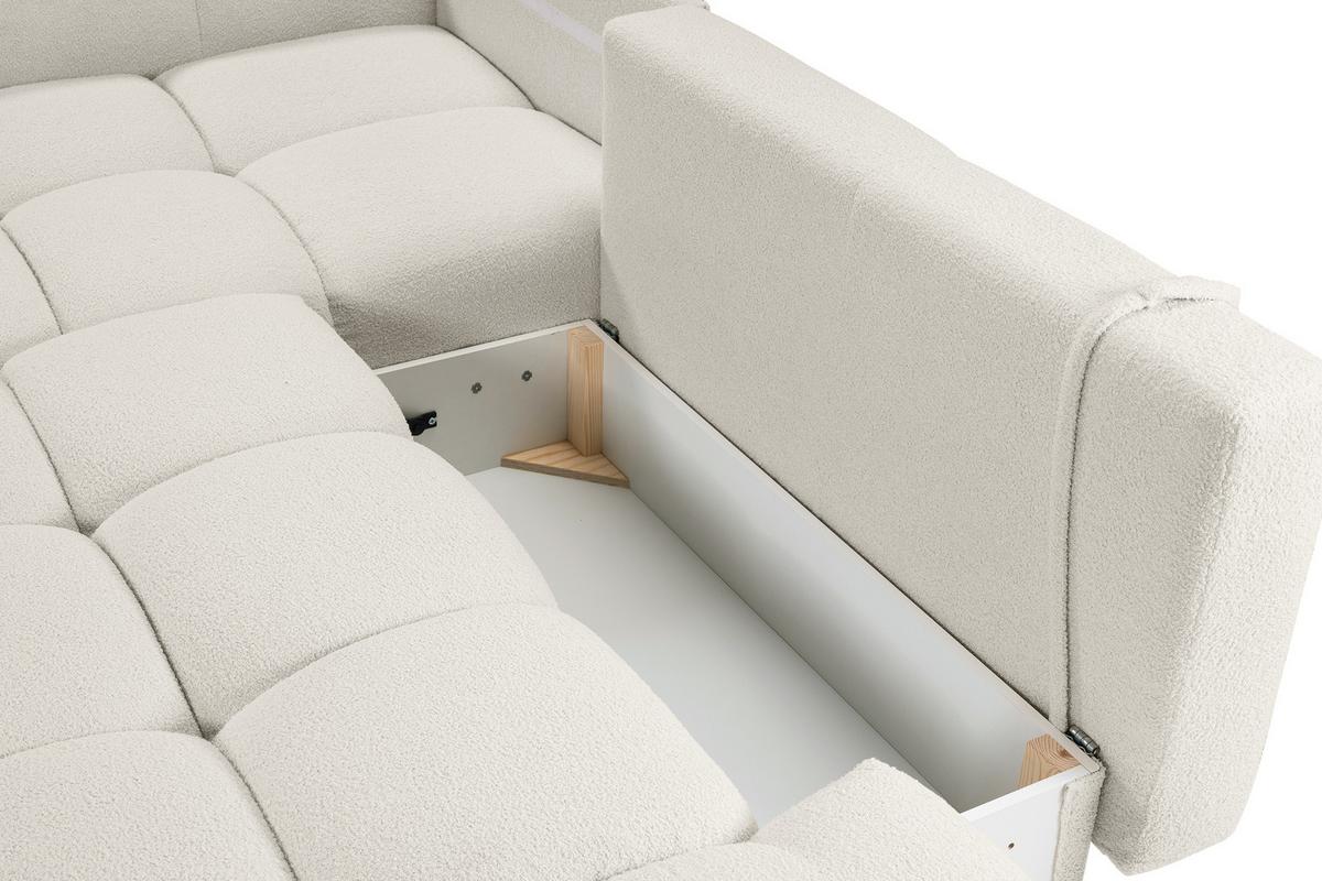 ECKSOFA L Form Hosio Cremeweiß 286/177/88 cm Links mit Schlaffunktion - Creme/Schwarz, Kunststoff/Textil (177/286cm) - AX Living