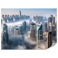 FOTOTAPETE für Büro Dubai Nebel Wolkenkratzer Skyline Panorama 400x280 - Blau/Beige, Papier (400/280cm) - Muralo