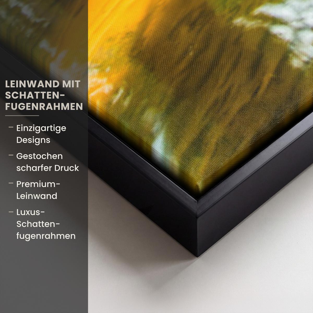 LEINWAND Bilder mit Rahmen - Wald - Landschaft - Wasser - Bäume - Sonne - Grün - Natur - 140x90 - Grün, Textil (140/90cm) - MuchoWow