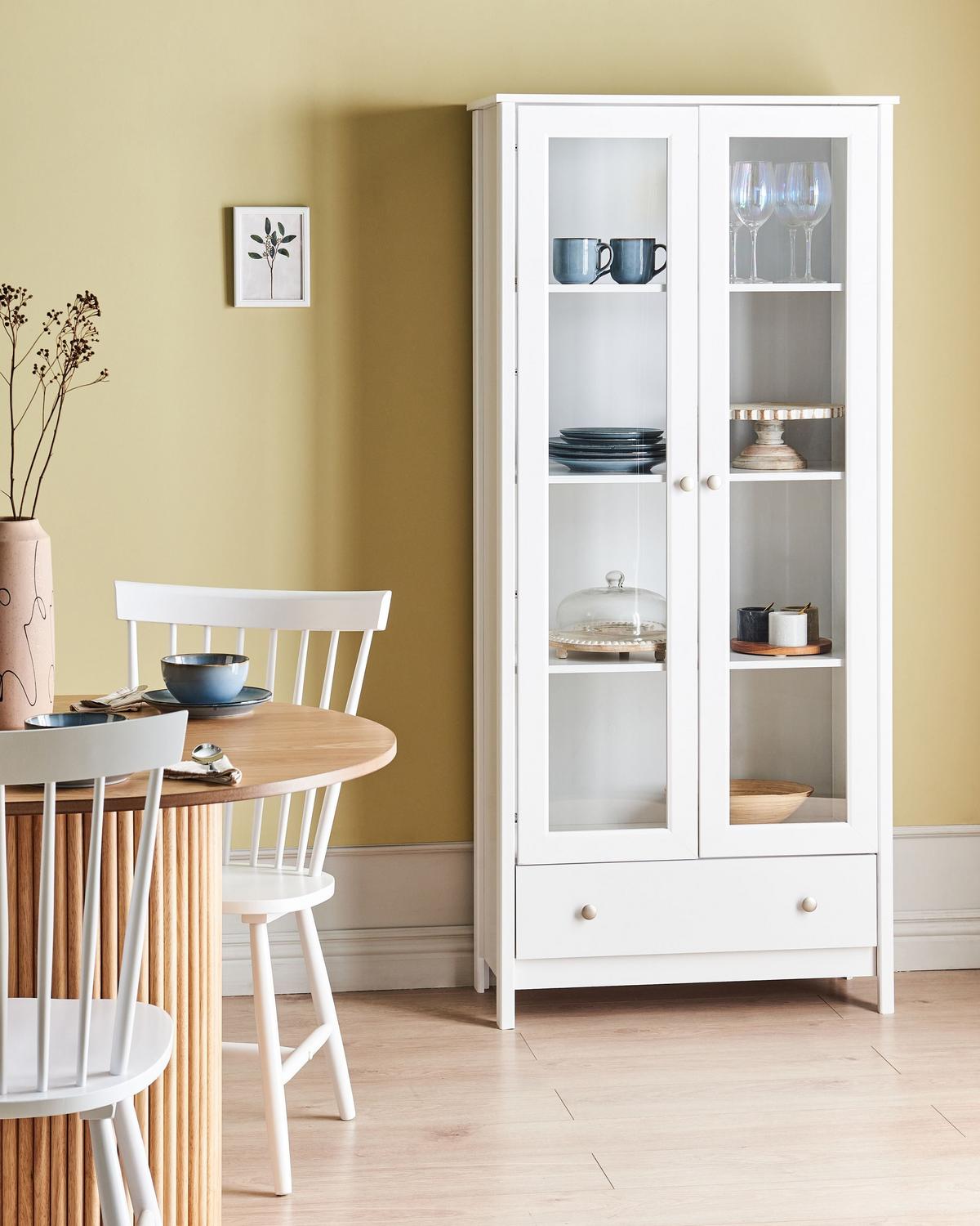 VITRINE mit Glastüren 80 cm Weiß Nornalup - Weiß, Holzwerkstoff (80/180/35cm) - Beliani
