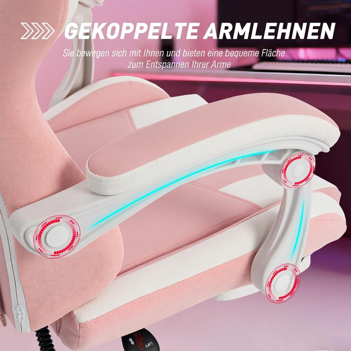 GAMING-STUHL Kunstleder Rosa - Rosa/Weiß, Kunststoff/Textil (53/128/63.5cm) - Vinsetto