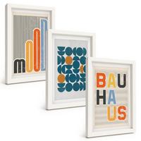 BILDER SET 3er Set - 20x30 cm Weißer Rahmen - Geometrische Muster im Bauhaus-Stil - Weiß, Kunststoff (20/30cm) - TULUP