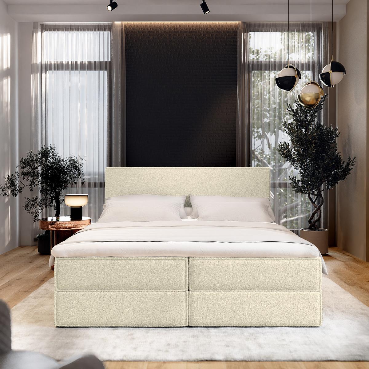 BOXBETT PELLIO 180x200 cm mit Matratze und Topper - Creme - Creme, Holz (180/200cm) - MASSENO