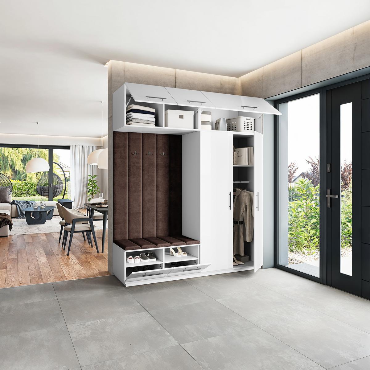 GARDEROBENSCHRANK REMA 200/240/60 cm Modern Garderobe-Set Weiß - Weiß/Braun, Holzwerkstoff (200/240/60cm) - MASSENO