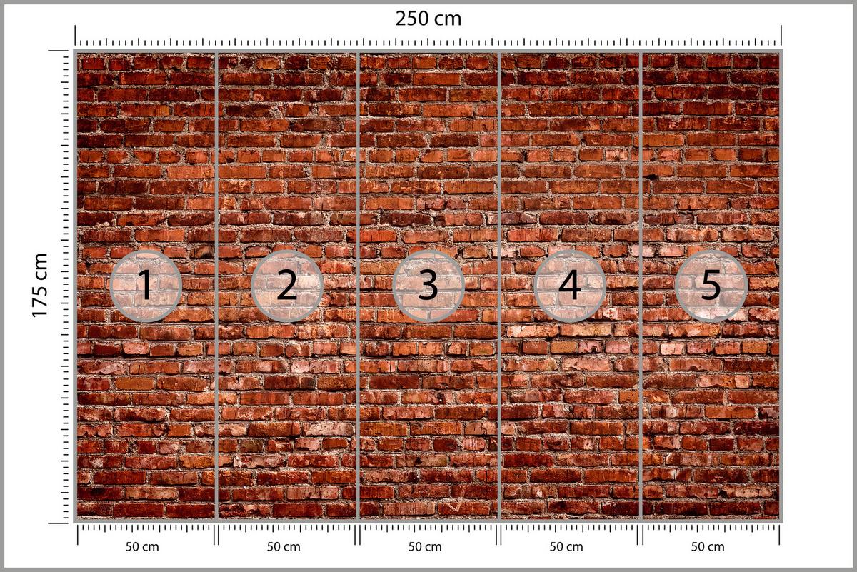 FOTOTAPETE für Wohnzimmer Alte Rote Ziegelwand Rustikal 250x175 - Rot/Orange, Papier (250/175cm) - Muralo