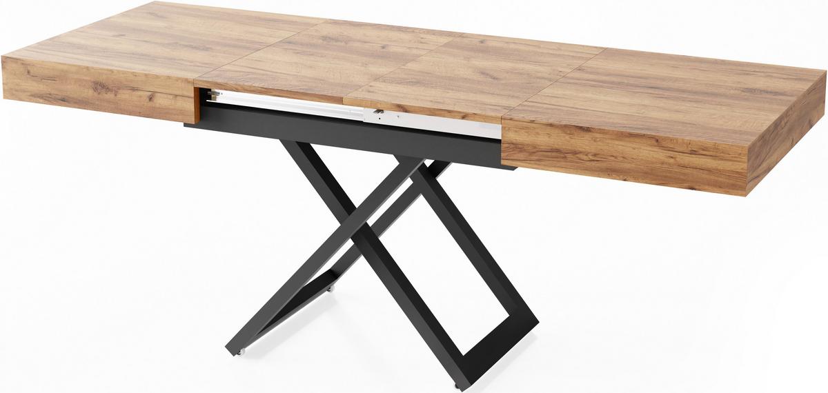 COUCHTISCH Cavetta U höhenverstellbar ausziehbar, Craft Eiche 120-200/80/27-76 cm - Eiche Wotan/Schwarz, Holzwerkstoff/Metall (80/200/76cm) - WFL GROUP