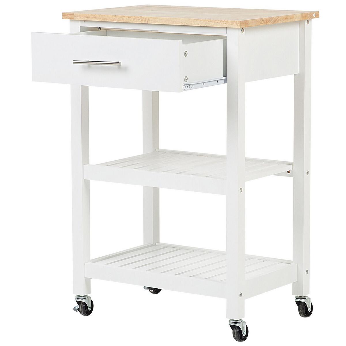SERVIERWAGEN weiß/heller Holzfarbton mit Schublade Hiuma - Hellbraun/Weiß, Holz (58/86/40cm) - Beliani