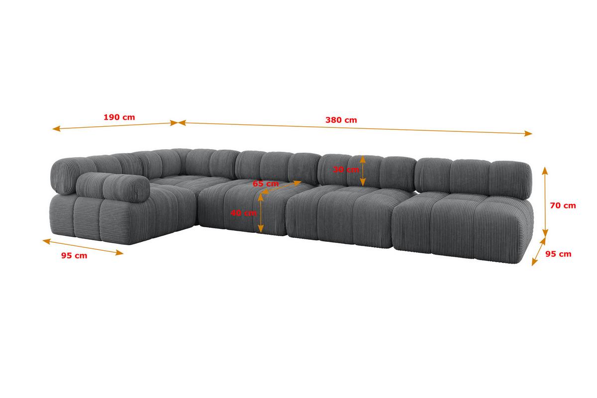 ECKSOFA modulares Sofa Mende-L3 - 380x190x70 cm Dunkelgrau Cord - Dunkelgrau, Holzwerkstoff/Textil (380/190cm) - ALTDECOR
