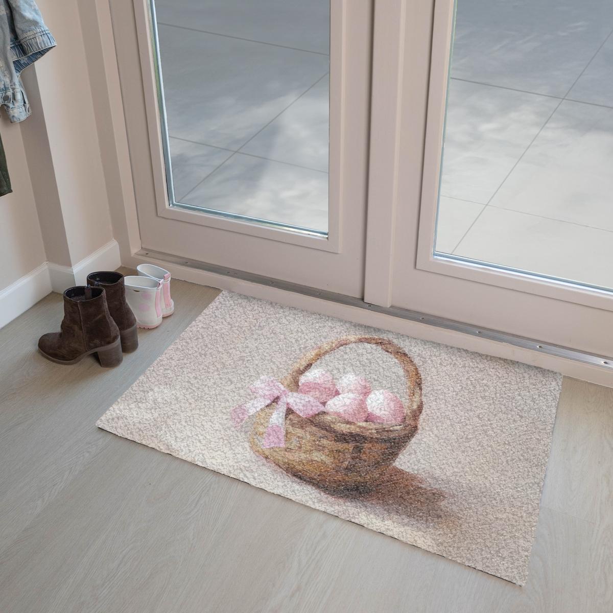 FUSSMATTE Korb - Eier - Rosa Schmutzmatte 90x60 cm - Beige, Kunststoff (60/90cm) - MuchoWow