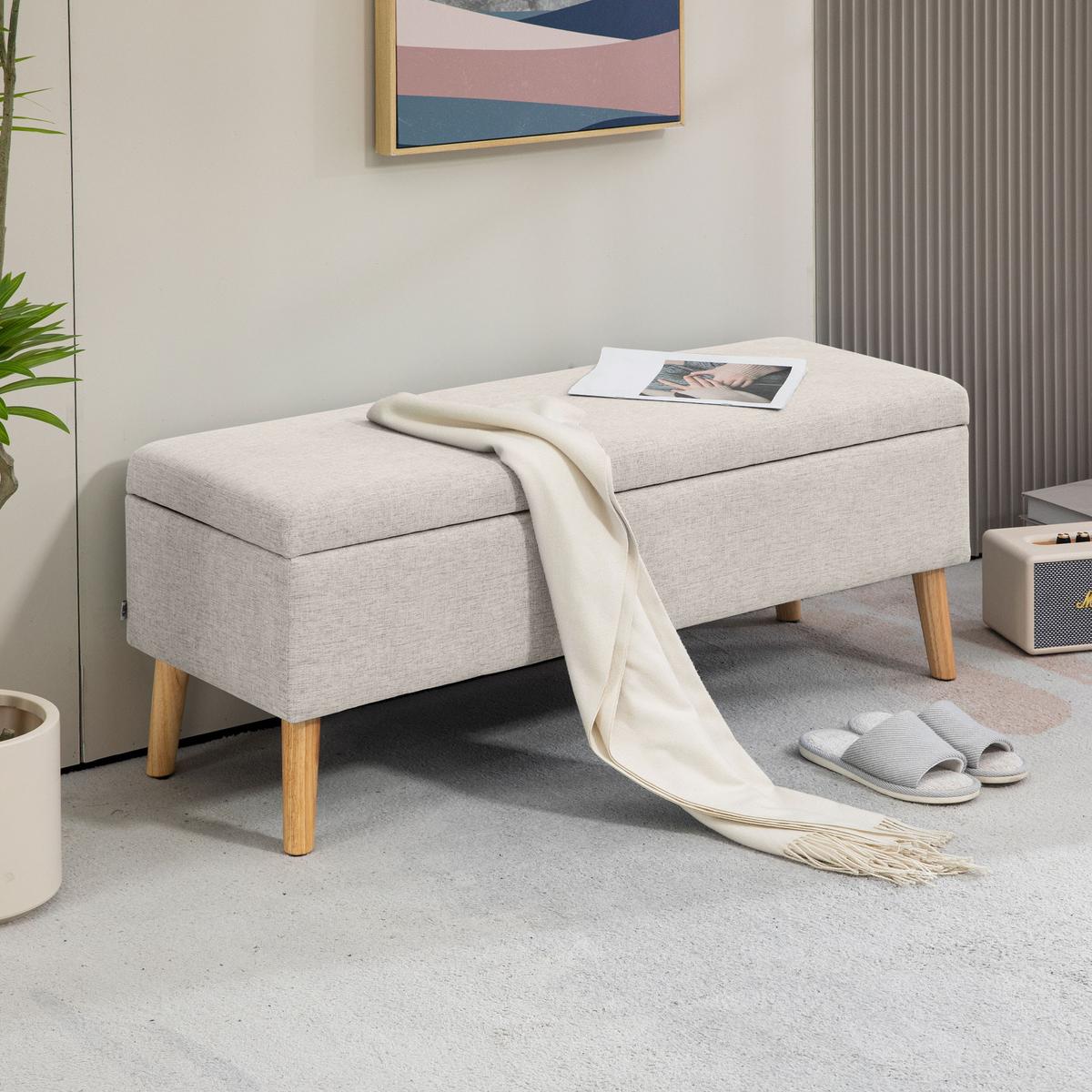 TRUHENBANK scandinavia Polyester Holz Beige - Beige, Kunststoff (39/45/110cm) - HOMCOM