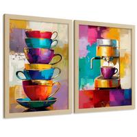 POSTER 2er Set Küchen-Wandbilder Kaffeetassen und Espressomaschine Pop Art Bunt Esszimmer Wanddeko Rahmenlos A4 - Klar, Papier (29.7/1/21cm) - Nacnic