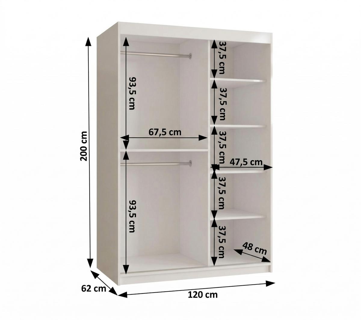 SCHIEBETÜRENSCHRANK mit Spiegel SPOTI 200/120/62 2-türig - Silberfarben/Weiß, Holz (120/200/62cm) - MÖBEL KRYSPOL
