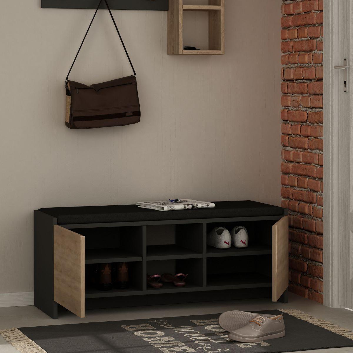 SCHUHBANK mit 2 Türen und 2 Nischen L110 cm - Zulla - Eichefarben, Holzwerkstoff (110/43/37cm) - Calicosy