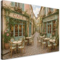 LEINWANDBILD Paris Restaurant Café im Boho Stil 90x60cm - Beige, Textil (90/60cm) - Feeby