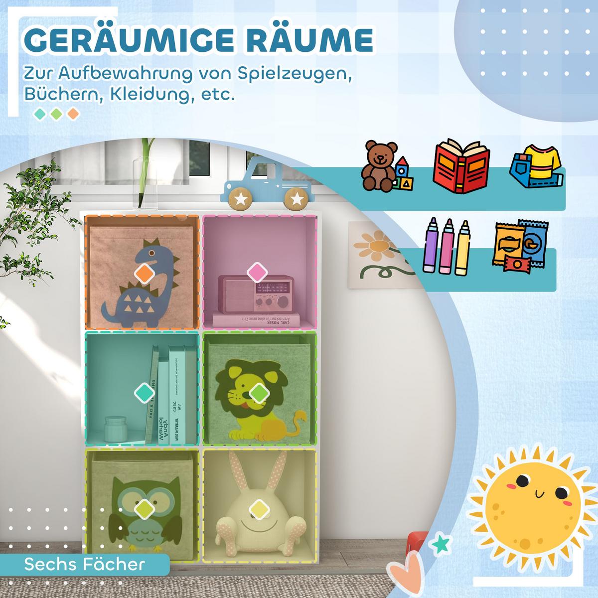 KINDERREGAL Kinder Bücherregal mit 3 Aufbewahrungsboxen für Kinderzimmer Weiß - Weiß, Holzwerkstoff (29.9/91.5/61.8cm) - ZONEKIZ