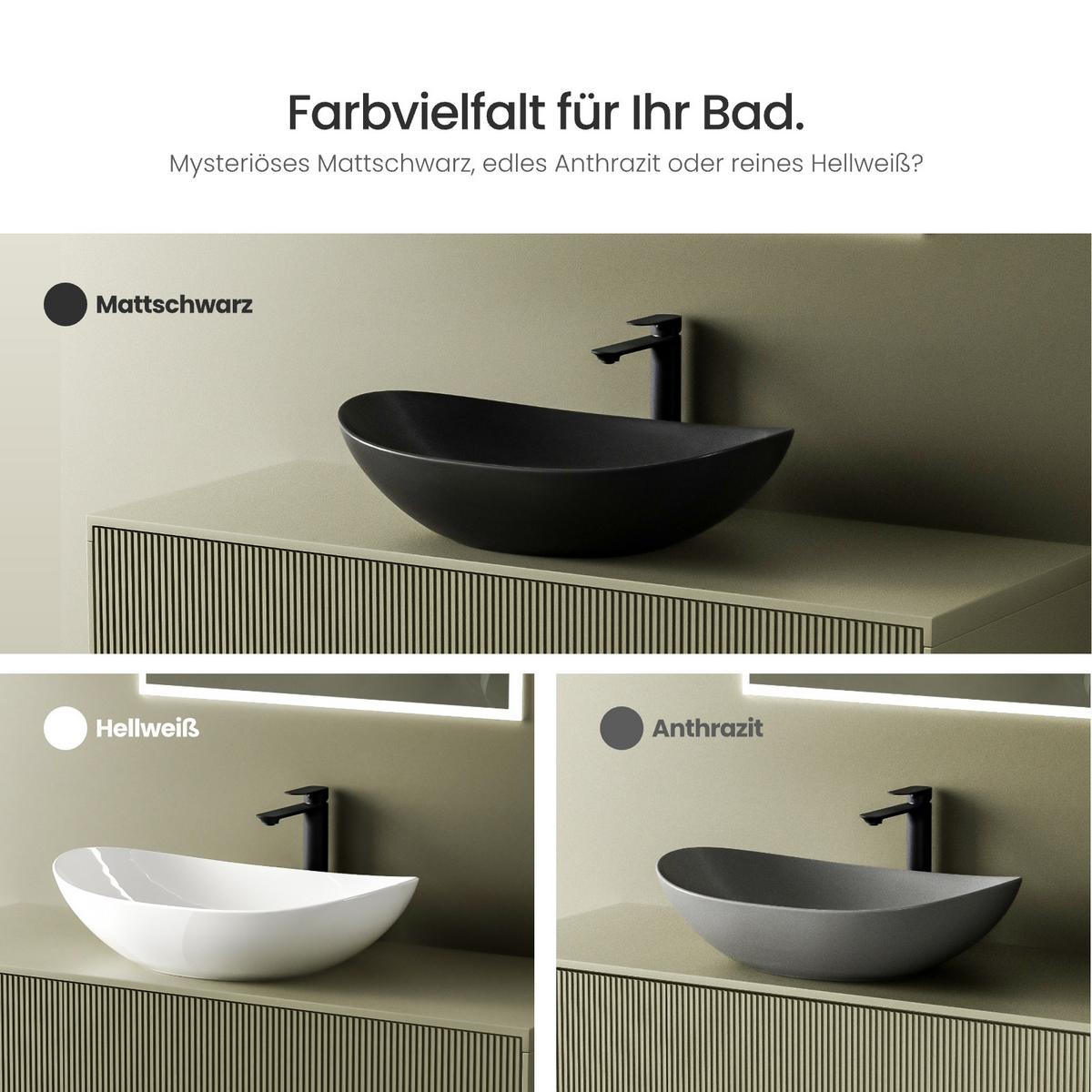 WASCHBECKEN Oval Keramik Mattschwarz 61,5 / 36 / 15,5 cm - Schwarz, Keramik (61.5/15.5/36cm) - EMKE
