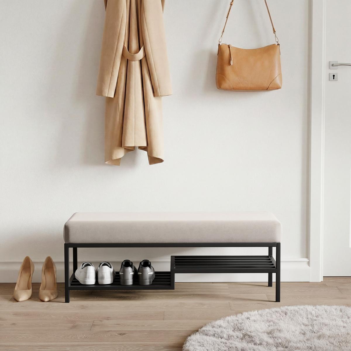 POLSTERBANK STEP 100 cm Schwarz / Creme ,Metallgestell - Creme, Textil/Metall (100/45/35cm) - Idohome