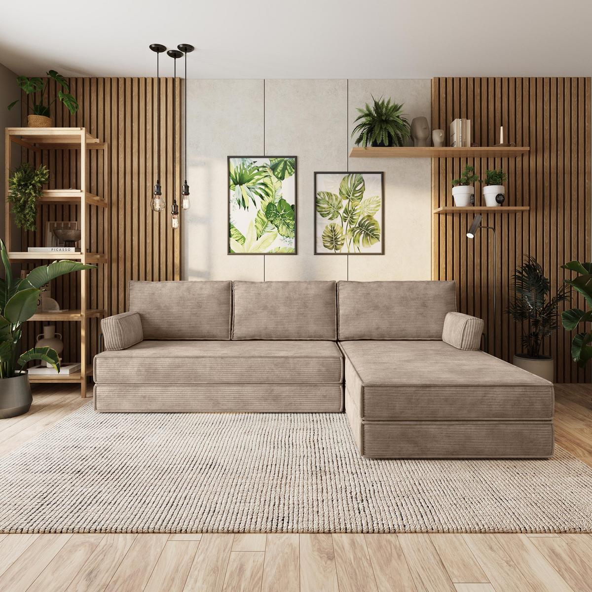 ECKSOFA ANKO modulares Boneless Sofa mit Schlaffunktion Beige Kordstoff - Beige, Textil (270/160cm) - MASSENO