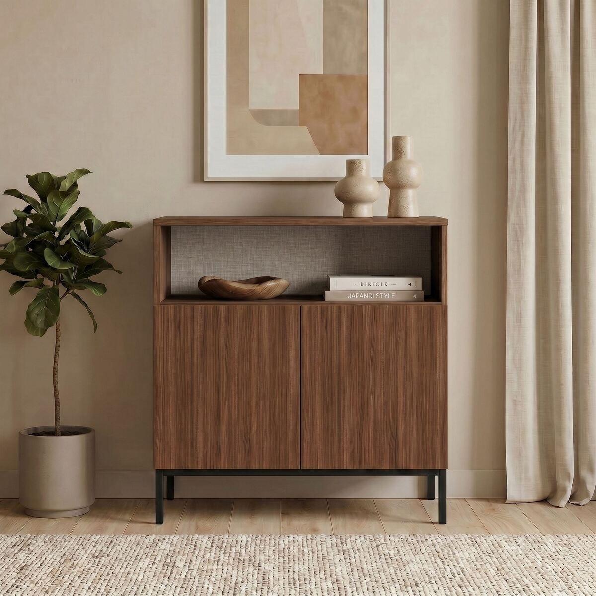 SIDEBOARD 2 Türen Fach Kaschmir- und Holzdekor 40/80/80 cm - Naturfarben, Holzwerkstoff (40/80/44cm) - Calicosy