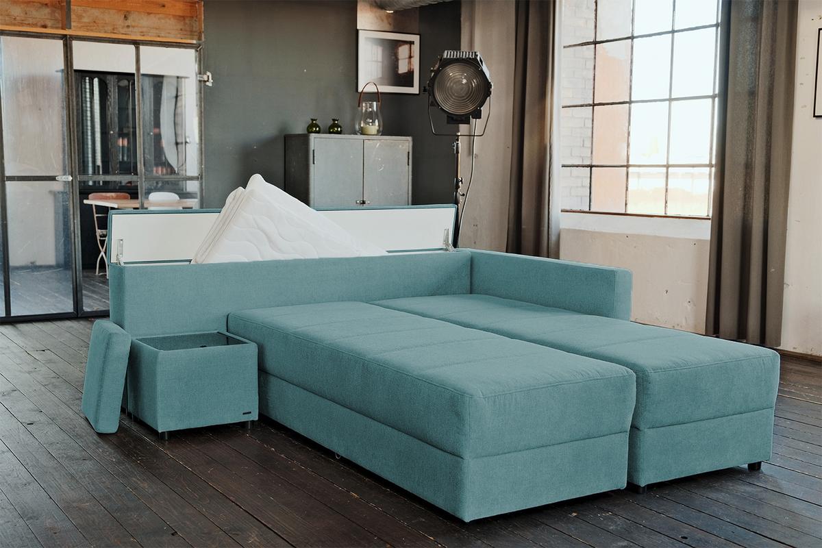 SCHLAFSOFA IDA Petrol Webstoff Mit Schlaffunktion - Petrol/Schwarz, Textil (287/229cm) - KAWOLA