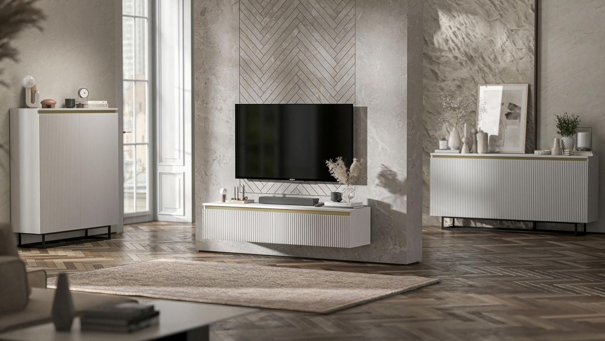 TV-SCHRANK Selene Weiß matt Glamour 140 cm - Weiß, Holzwerkstoff (140/30/35cm) - Meble Lindner