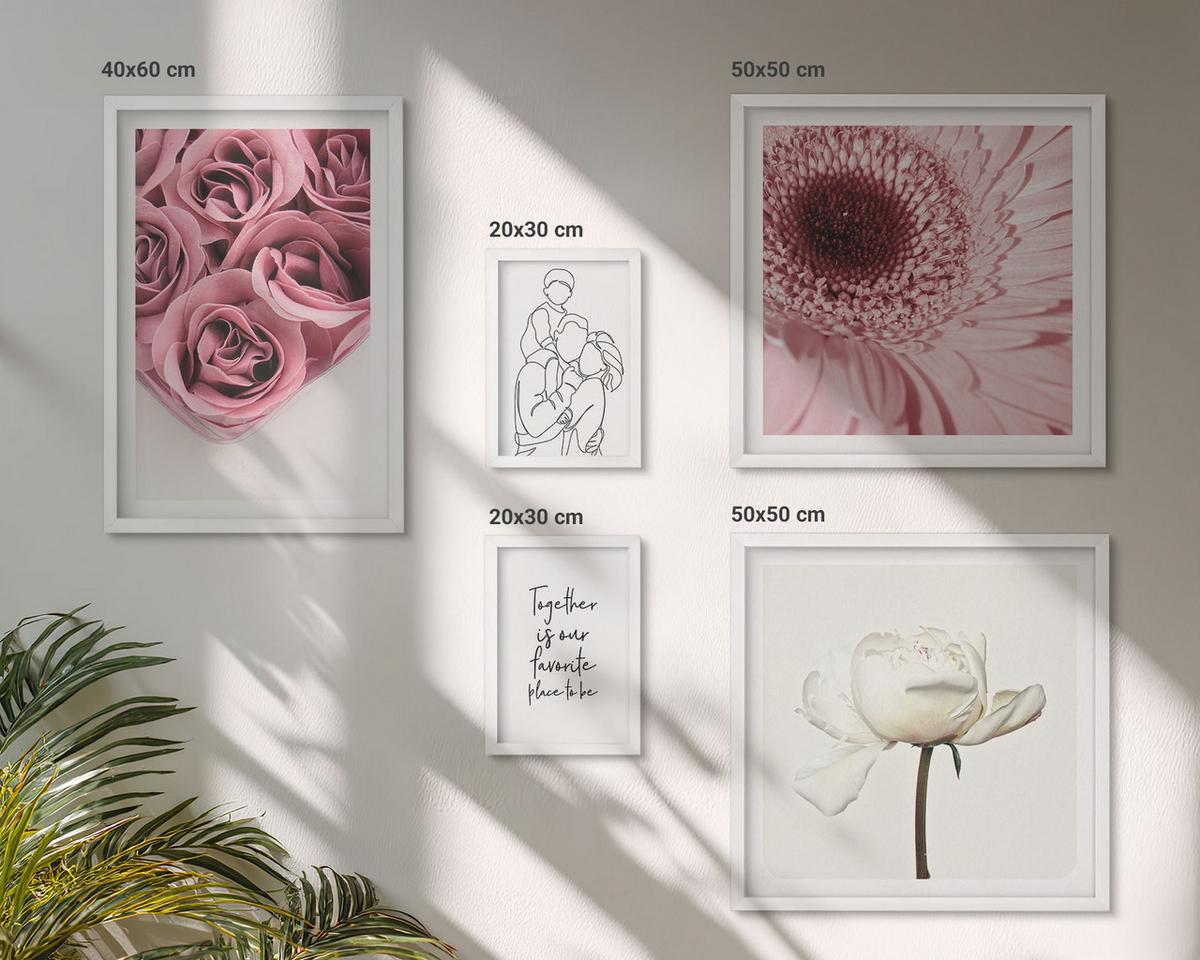 BILDER SET 5er Set - 50x50 cm & 20x30 cm & 40x60 cm Weißer Rahmen - Rosensträuße als Familienzeichnung - Weiß, Kunststoff (40/60cm) - TULUP