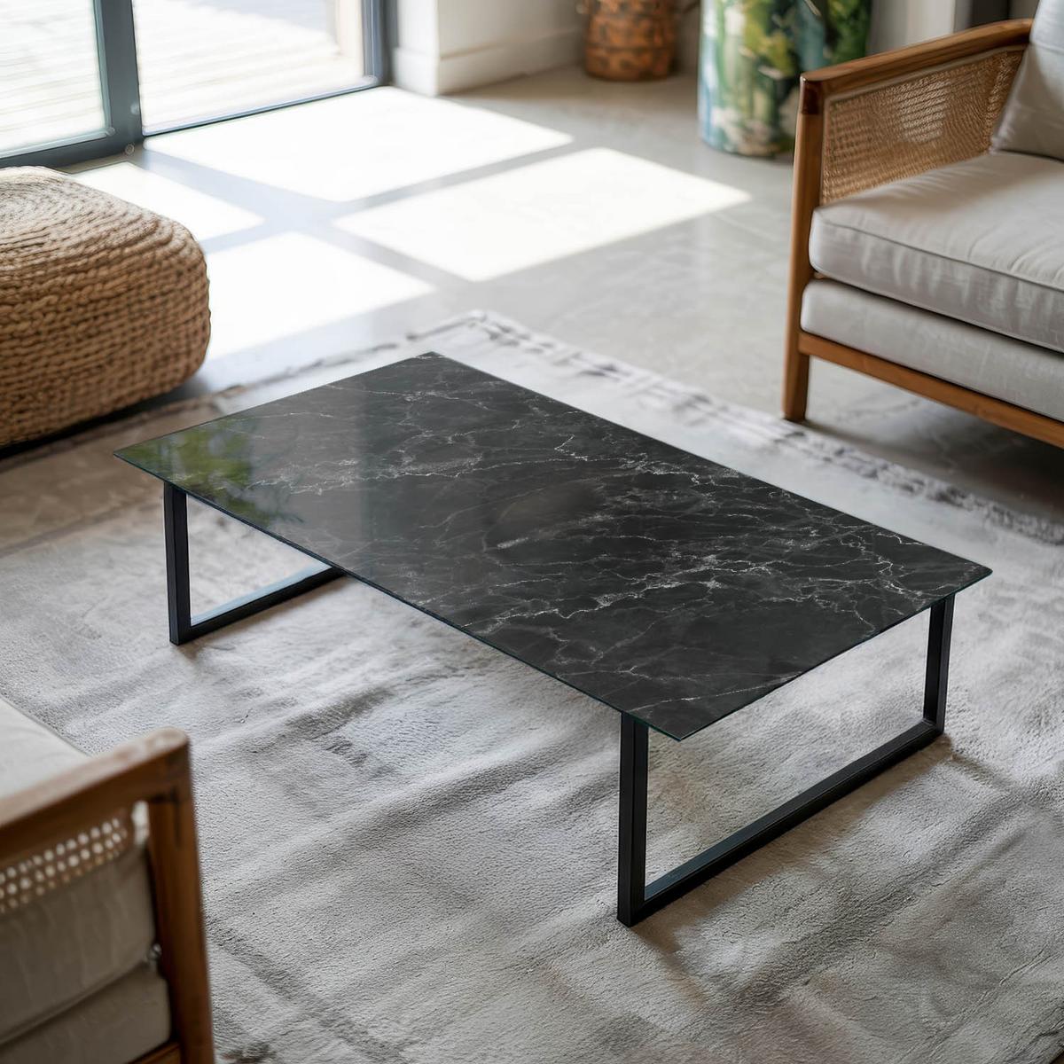 TISCHPLATTE 60x60 cm Marmormuster mit Adern - Schwarz, Glas (0.4/100/50cm) - TULUP