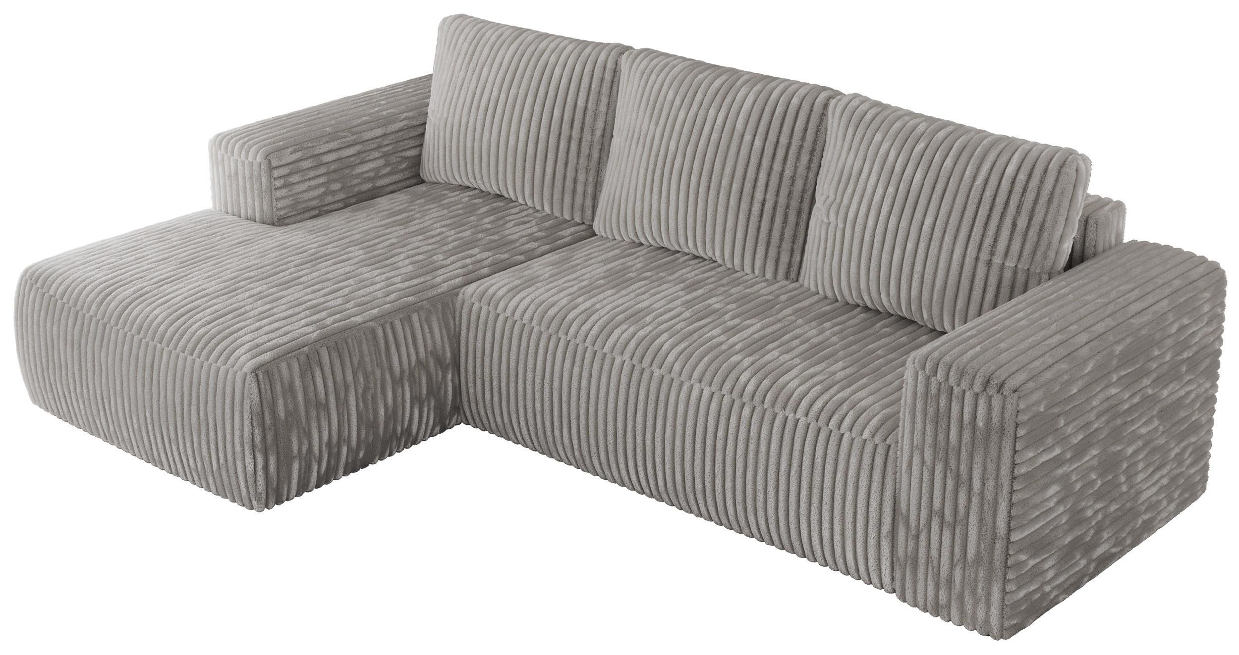 ECKSOFA TRENTINO L Hellgrau Cord - Links - Hellgrau/Schwarz, Kunststoff/Textil (266/164cm) - MKS
