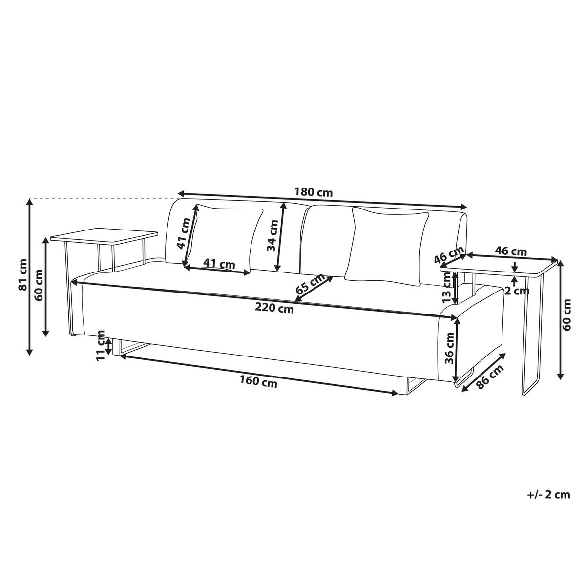 3-SITZER-SOFA Stoff Schwarz mit Tischen Sokna - Schwarz, Textil (220/81/86cm) - Beliani