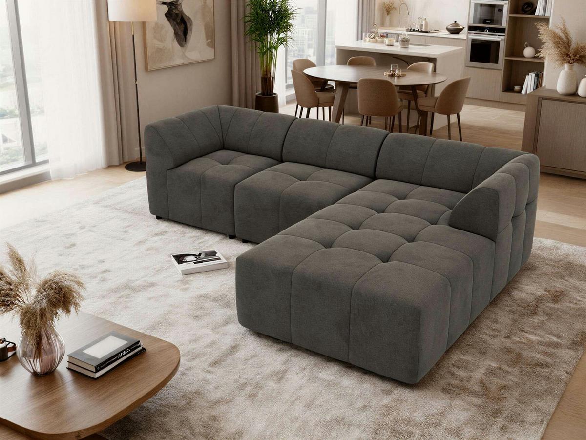 ECKSOFA VORITA L 3M - Dunkelgrau Velvet - Rechts Seite - Dunkelgrau/Schwarz, Kunststoff/Textil (176/267cm) - MKS