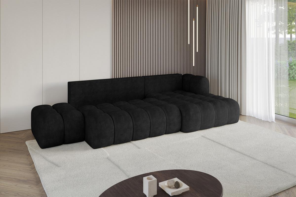 ECKSOFA mit Schlaffunktion Ottomane RECHTS OLEA-L2 321x164x75 Schwarz Velours - Schwarz, Holzwerkstoff/Kunststoff (164/321cm) - ALTDECOR