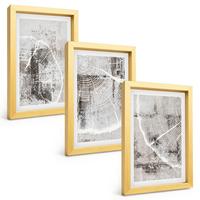 BILDER SET 3er Set - 20x30 cm Goldrahmen - Graue Holzmaserungsmuster - Goldfarben, Kunststoff (20/30cm) - TULUP