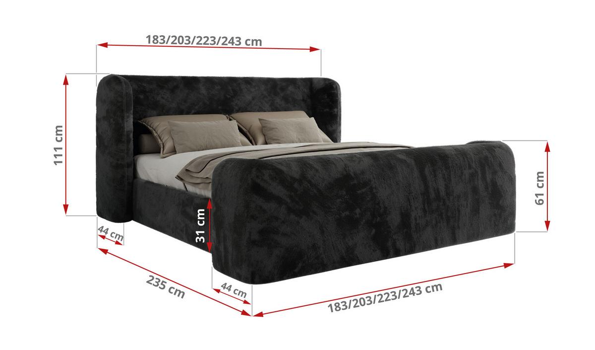 POLSTERBETT EMORA CLASSIC DUO 200/200 - Dunkelgrau Plüsch - Multipocket-Matratze - Dunkelgrau, Textil (200/200cm) - MKS