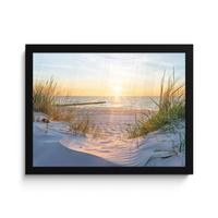 POSTER MIT RAHMENGERAHMTES BILD Strand - Sonne - Düne - Gras - Sand - Horizont 40x30 cm - Hellblau, Papier (40/30cm) - MuchoWow